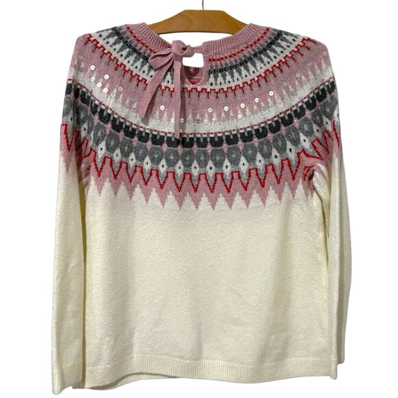 Talbots | Sweater Long Sleeve Fair Isle Cream Pink NWT- Size Large - Picture 8 of 8